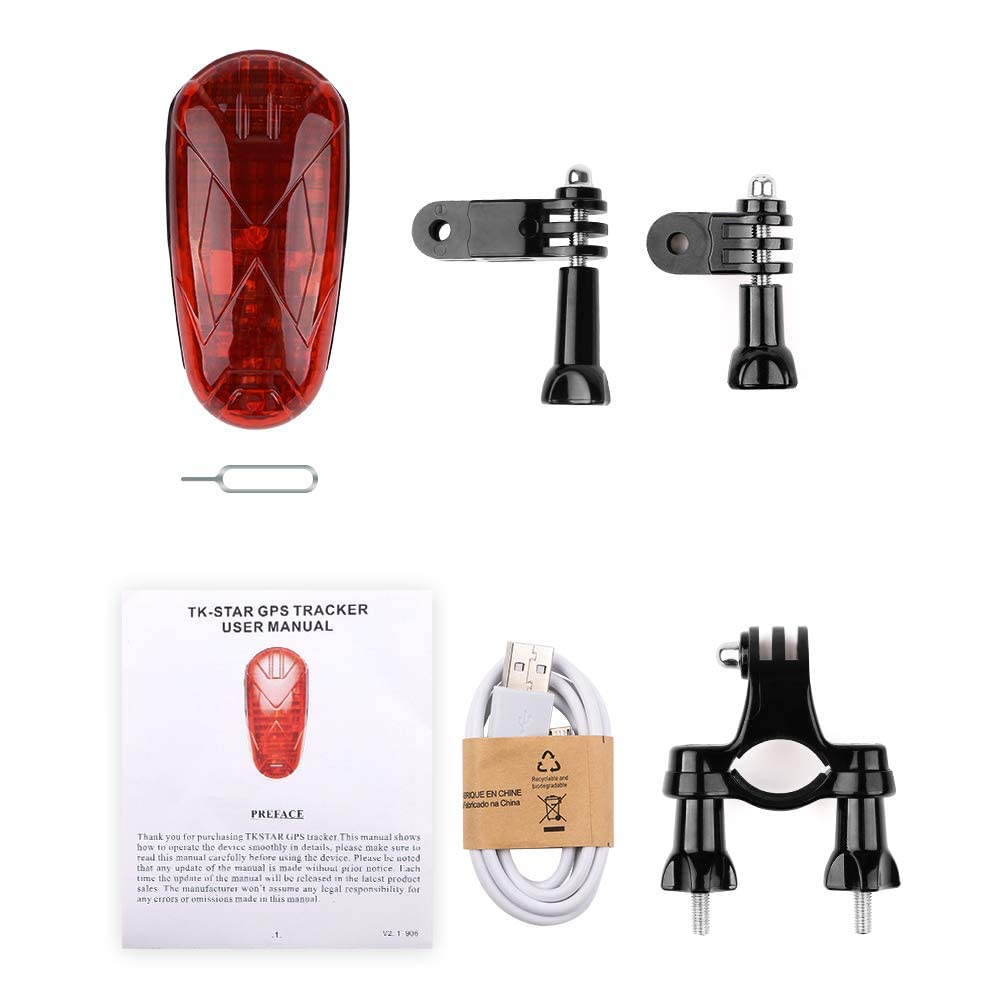 TKMARS Traceur GPS Vélo Feu Arrière de Vélo étanche Sécurité Lamp, Tracker GPS Vélo Suivi en Temps Réel avec Applications Gratuites TK906