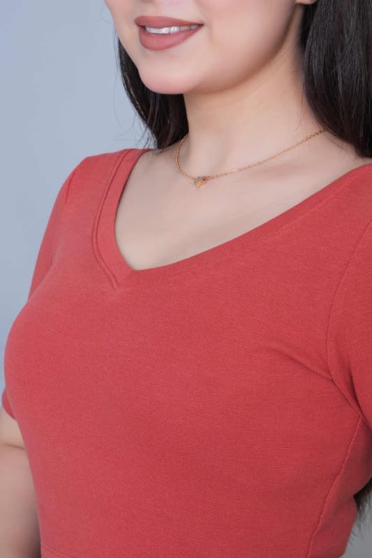 Image of Mlada V-Neck Stretchable Saree Blouse Top for Women | Slim Fit Short Sleeves Solid Cotton Blouses | Readymade Saree Blouses for Women Festive & Ethnic | Blouse Crop Top