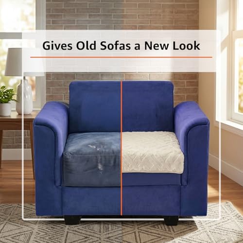 Image of Amazon Basics - Rabbit Fur Make Your Own Sofa Cover |70cm x 70cm| Microfiber Sofa Slipcover | 350 GSM (Beige, 1 Seater)