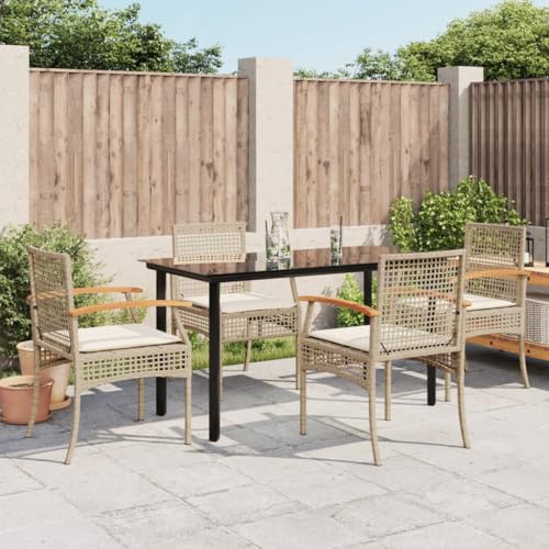 ULUYYUC Set Comedor de jardín, Tumbonas Jardin Exterior Sofa Jardin Exterior Conjunto Jardin Muebles De Jardin Adecuado para Piscina Sala De Estar Jardín, 5 pzas con Cojines ratán sintético Beige