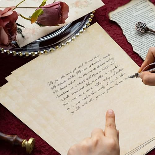 70 Blatt Vintage Briefpapier Vintage Papier, Altes Papier DIN A4, Urkundenpapier A4 Bedruckbar, Ähnlich wie Pergamentpapier zum Bedrucken, für Einladungen Briefe Bastelpapier(Hellgelb)