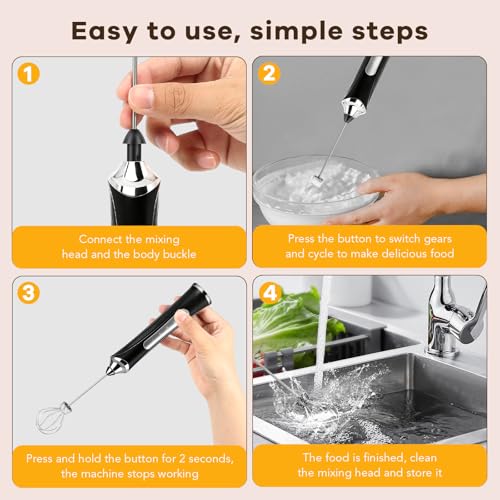 Image of Milk Frother Handheld Rechargeable with Stand 3 Speed Frother Wand | Adjustable Foam Maker Hand Mixer with Detachable Stainless 2 Whisks Electric Coffee Frother Stirrer For Latte, Egg