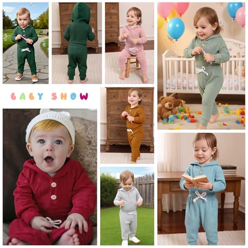 YOUNGER TREE Newborn Baby Boy Girl Clothes Hooded Long Sleeve Romper Pants Set Solid Ribbed Infant Fall Winter Outfits4