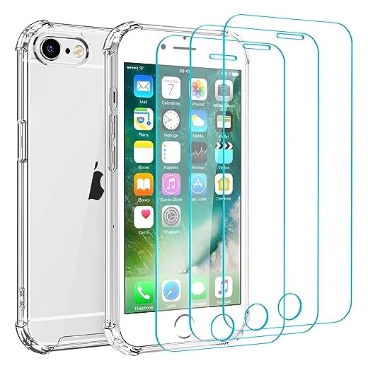 Whioltl Coque pour iPhone 6 et iPhone 6S avec 3 Pack de Protections d'écran en Verre Trempé, Housse de Téléphone Transparente Anti-Jaunissementet Film en Verre Trempé à Couverture Complète