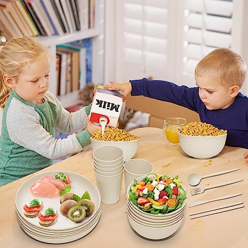 Wheat Straw Dinnerware Sets -DAPIPIK 42 Piece Unbreakable Dinnerware Sets for 6, Kitchen Plates and Bowls Set, Lightweight Camping Plates Cups and Bowls Set.Dishwasher Microwave Safe Dinnerware - Thumbnail 4