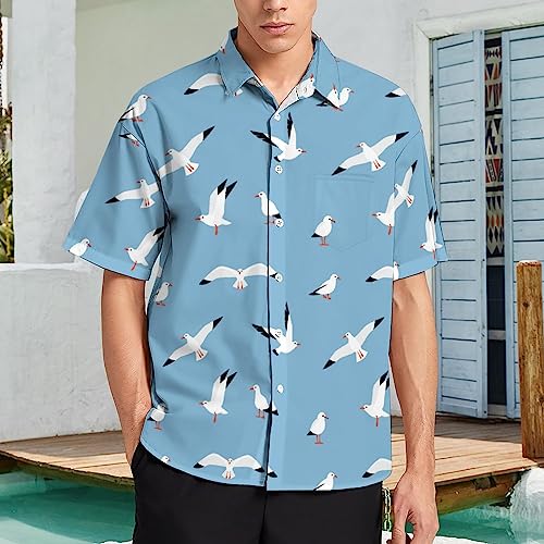 Seagull Men's Shirts Short Sleeve Button Down Beach Hawaiian Shirts Casual Tee Tops with Pocket L