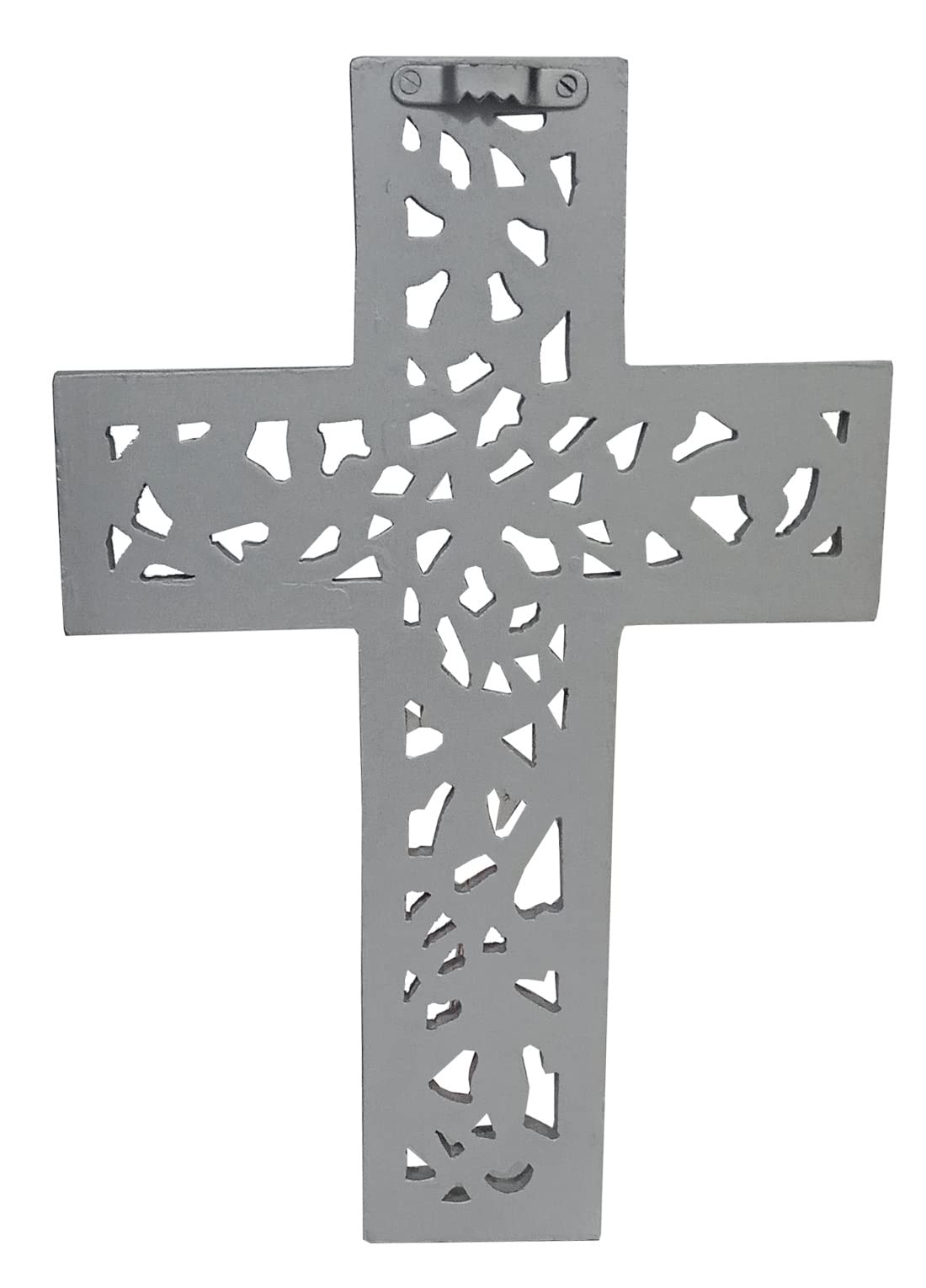Purpledip Wooden Jesus Christ Wall Cross: Hand Carved Antique Design Hanging Plaque For Home Altar Room Decor, Dull Silver Grey (10773A) 1
