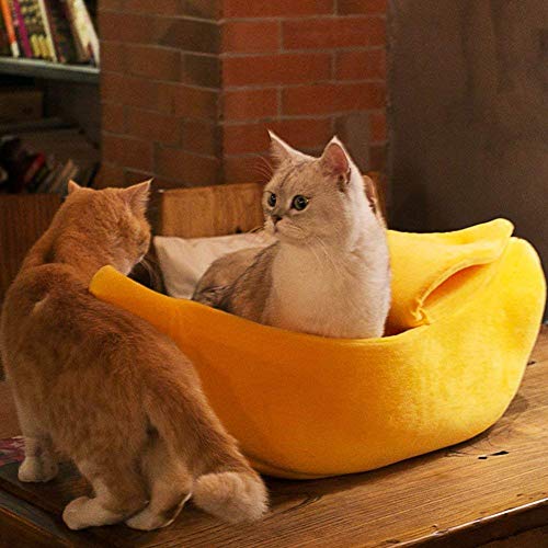 · Petgrow · Cute Banana Cat Bed House Large Size , Pet Bed Soft Warm Cat Cuddle Bed, Lovely Pet Supplies for Cats Kittens Rabbit Small Dogs Bed,Yellow