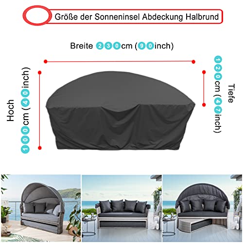 Sonneninsel Abdeckung Halbrund, Schutzhülle Halb für Sonneninsel Wasserdicht, Abdeckplane Liegeinsel Halbrund mit Schnallenriemen Abdeckhaube Halbrund für Gartenmuschel - Schwarz (230*120*100cm)