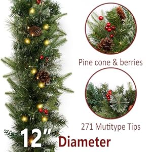 Christmasgarlandprelighted9ftwith50lightschristmasdecorwith50lightpineconeredberriestimerformantlestaircaseindoorandoutdoor Urban Country Home Decor Christmas garland prelighted 9ft with 50 lights christmas decor with 50 light pine cone red berries timer for mantle staircase indoor and outdoor urban country home decor