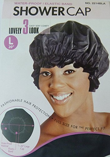 Shower Cap LARGE LG in Black, Could Also Be Used in Deep Hair Conditioning, Hair Protection, Full Size for Most Women, Men and Teens, Water-Proof Shower Cap with Comfortable Elastic Band by Patriotic Christian Caps