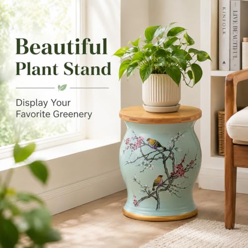 Taburete tambor de cerámica esmaltada, mesa auxiliar decorativa de jardín con tapa 8