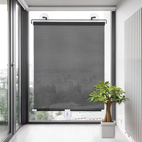 Estor Enrollable con Ventosa Parasol Temporal Opaco UV 80%,Cortinas con Ventosa,sin Perforaciones,estores temporales portátiles para Puertas y Ventanas