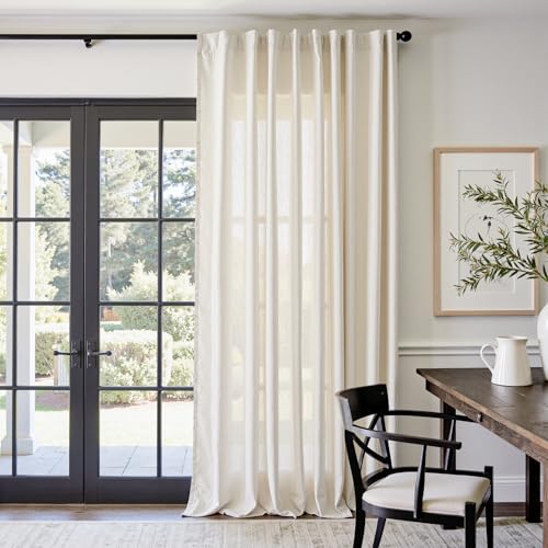 Image of jinchan Linen Curtains Light Filtering Back Tab 84x108 Inch 1 Panel Beige