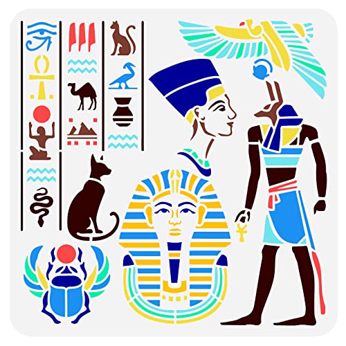 FINGERINSPIRE Egyptian Hieroglyph Stencil 30x30cm Hollow Out God Anubis ...
