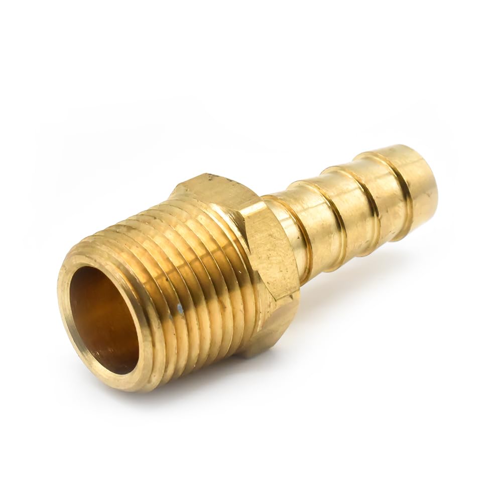 Interstate Pneumatics FM65 Brass Hose Barb Fitting, Connector, 5/16 Inch Barb X 3/8 Inch NPT Male End