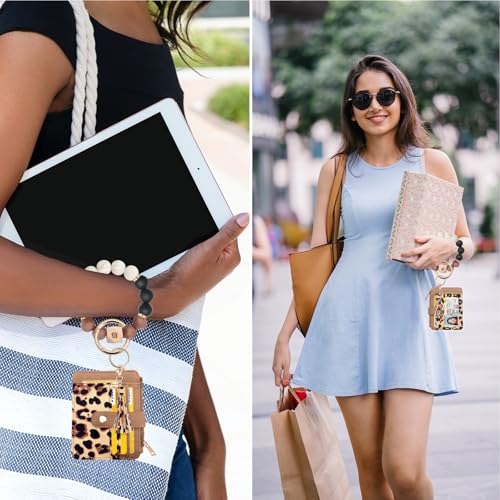 Image of COOLANS Silicone Bracelet Wristlet Wallet Credit Card Holder RFID ID Window Key Ring Tassel Slim Wallet Women Keychain Purse