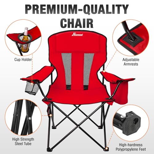 Image of Camping Chairs for Adults 2 Pack, Folding Chair with 4-Can Cooler Bag & Cup Holder, Portable Heavy Duty Outdoor Chair for Camping, Beach, Lawn, Fishing, Red