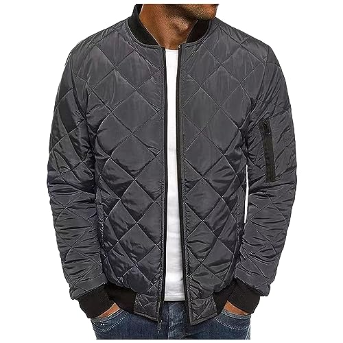 Men's Diamond Quilted Bomber Jacket Fall Winter Rib Varsity Lightweight Coat Flight Winter Warm Padded Coats for Men