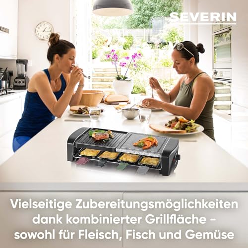 SEVERIN Raclette-Grill mit Naturgrillstein und Grillplatte, Raclette mit antihaftbeschichteter Grillplatte, Tischgrill für 8 Personen, max. 1.400 W, Edelstahl / schwarz, RG 9645 – Bild 4