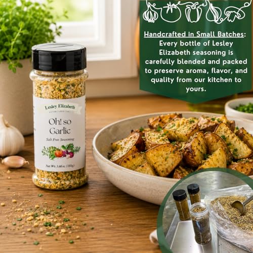Image of Lesley Elizabeth Oh! So Garlic Salt Free Seasoning - All-Natural Garlic Herb Blend for Chicken, Vegetables, Pasta & More | Flavorful No Salt Garlic Seasoning for Cooking & Grilling
