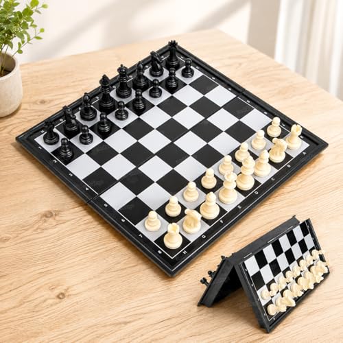Image of Zest 4 Toyz Magnetic Chessboard Game Set for Kids Travel Portable Case Chess Set with Folding Board 2 Players Travel Toys for Kids and Adults (Black and White)