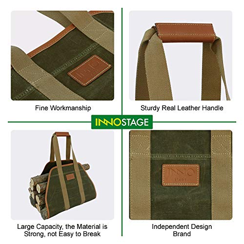 Inno Stage PB17-122 WAX GREEN Waxed Canvas Log Carrier Tote Bag,40 Inchx19 Inch Firewood Holder,Fireplace Wood Stove Accessories Green thumb #4
