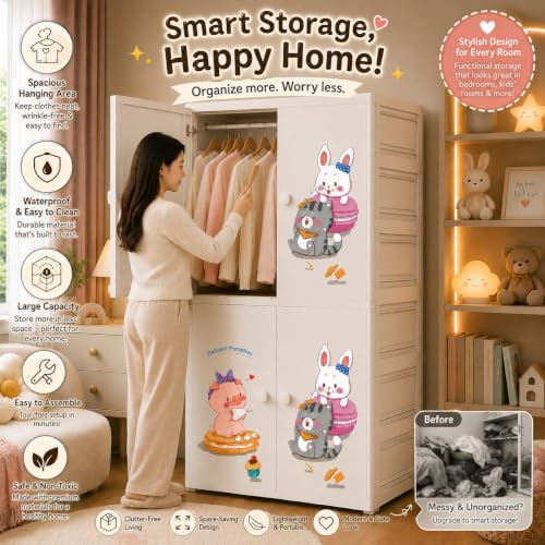 Image of HIWARE Premium Modular Wardrobe for Bedroom, Kids Room and Home | Spacious Clothes Storage Cabinet with Drawers and Shelves | Modern Stylish Design, Heavy Duty, Multipurpose Organizer -Sweet-Treats