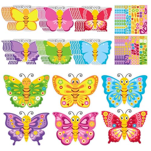 Hedeey 36 Packs Spring Butterflies Craft Kits for Kids Make Your Own Butterfly Paper Craft Set Spring DIY Art Craft Kits for School Home Game Activities (Butterfly 36)