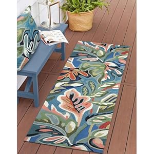 Liora Manne Capri Indoor/Outdoor Handmade Synthetic Blend Durable Area Rug - Contemporary Geometric Botanical Floral Colorful (On Holiday Aqua) (2' x 5') Liora Manne Capri IndoorOutdoor Handmade Synthetic Blend Durable Area Rug Contemporary Geometric Botanical Floral Colorful On Holiday Aqua 2 x 5