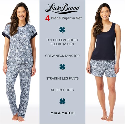 Image of Lucky Brand Women's Pajama Set - 4 Piece Sleep Shirt, Tank Top, Pajama Pants, Lounge Shorts (S-XL)