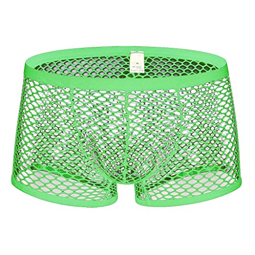 Men's Sexy Mesh Underwear Boxer Shorts Low Waist See-Through Sheer Underpants Breathable Briefs Panties Boxer Briefs Green