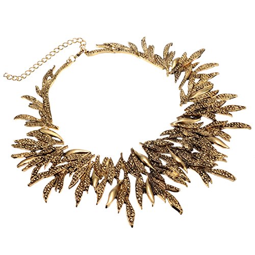 Jerollin Women's Statement Collar Choker Chuncky Bib Necklace Set, African Sparkling Canine Shape Fringe Necklace