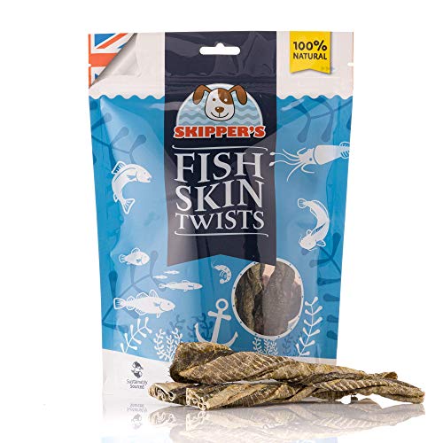 SKIPPER'S Fish Skin Twists Dog Chews for Teeth, Handmade & Gently Air- Dried