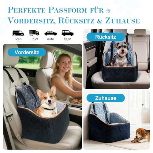 CEMOFE Hunde Autositz für Kleine Hunde bis 15.8 kg, Abnehmbar & Waschbarer Hundesitz Auto mit Welpenunterlagen, Tragbare Hundeautositz mit Sicherheitsleinen für Beifahrer und Rücksitz, S( 15.8kg)