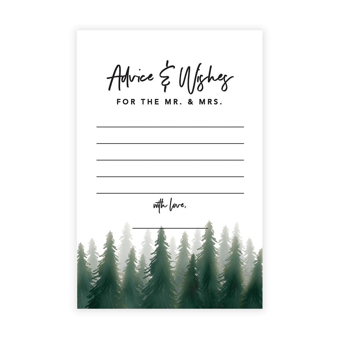 Andaz Press Watercolor Pine Trees Woodland Forest Wedding Advice & Well Wishes Guest Book Cards for Bride and Groom, Bridal Shower Marriage Advice Cards Best Wishes For Mr & Mrs, 56 Pack, 4 x 6 Inches