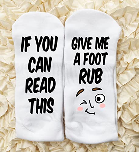 Give Me a Foot Rub White Crew Socks, If You Can Read This. Funny Christmas Stocking Stuffers2