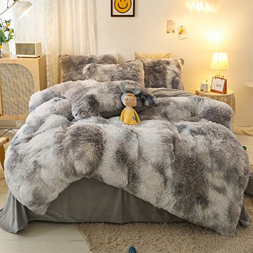 SHUOJIA Parure De Lit en Polaire De Luxe à Poils Longs en Fausse Fourrure, Ensemble De Housse De Couette en Velours d'hiver, avec Housse De Couette Et Taies d'oreiller (A8,Double(Set of 4)) Cover