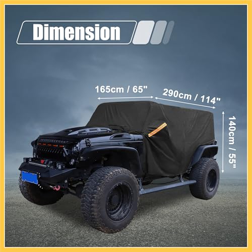 Image of SUV Car Cover Cab Cover for Jeep Wrangler JK JL Hardtop 4 Door 2007-2021 Outdoor Sun Dust Snow Protection 210D Oxford with Driver Door Zipper Black Auto Replacement Parts