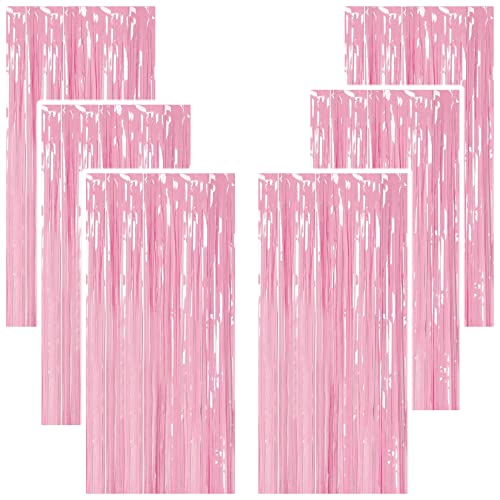 Image of 6 Pieces Foil Fringe Tinsel Party Curtains for Photo Backdrop (Pastel-Pink)