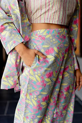 Image of MIRCHI FASHION Pure Cotton Kurta with Shrug Set | 3 Piece Cordset with Jacket & Pant | Ethnic Work Wear & Travel Wear Co-ord Set