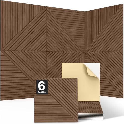 Image of JBER Wood-Pattern Acoustic Panels 23.6 inch x 23.6 inch, 6 Pack, Teak