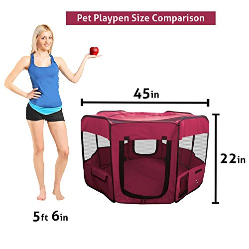 ToysOpoly Pet Playpen 45" Indoor/Outdoor Cage. Best Exercise Kennel for Your Dog, Cat, Rabbit, Puppy, Hamster or Guinea Pig. Portable Pen for Easy Travel (Maroon) - Thumbnail 5