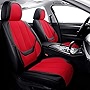Coverado Front Seat Covers 2 Pieces, Breathable Fabric&Leather Car Seat Protectors, Compatible with Most Sedans SUV Pick-up Truck, Red