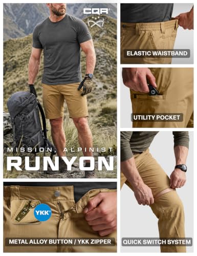 Image of CQR Men's Convertible Cargo Tactical Pants, Water Resistant Outdoor Hiking Pants, Zip Off Lightweight Stretch Work Pants