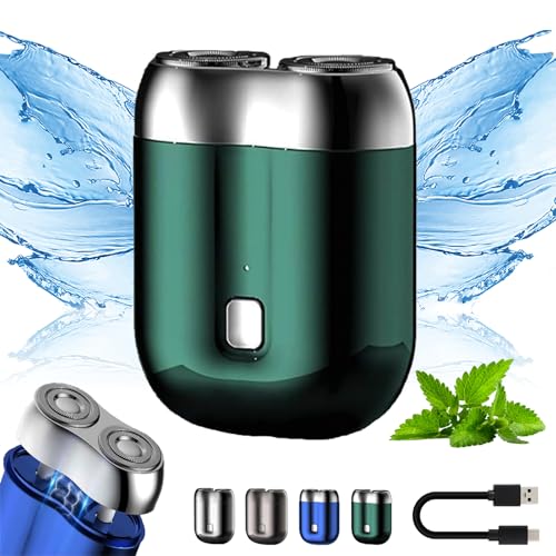 New Model Mini Dual-Head Electric Shaver, Mini Dual Head Electric Shaver, Mini Dual Head Electric Razor, Mini Dual-Head Electric Shaver, USB Pocket Size Washable, for Home, Car, Travel (Green)