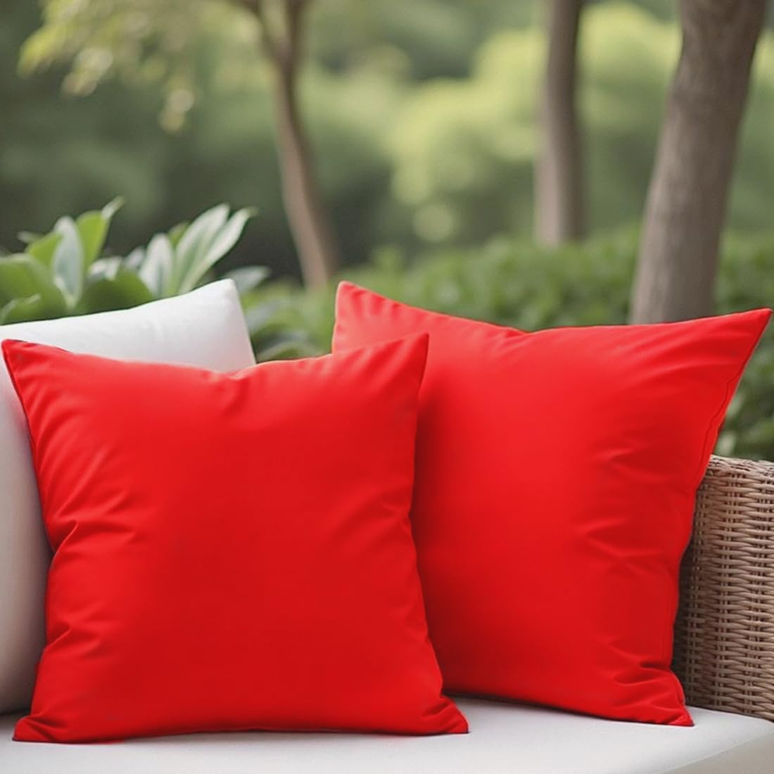 WHATWEARS 18" x 18" Throw Pillows, Outdoor Waterproof Pillows with Inserts, Square Decorative Pillows for Patio Furniture Garden Couch Sofa Home(Red,