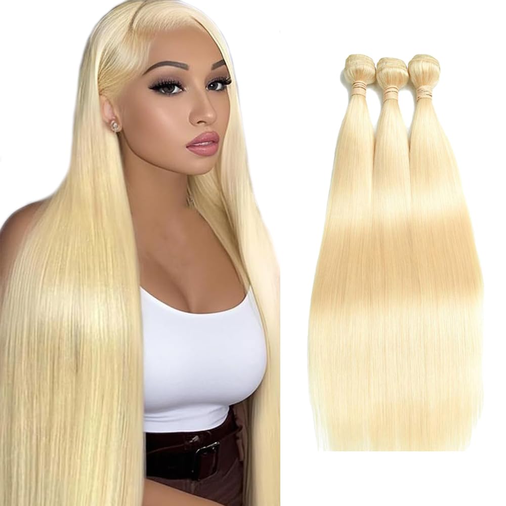AiPliantfis #613 Blonde Human Hair Bundles Straight Weave 3 Bundles Total 300g Unprocessed Glueless Virgin Double Weft Human Hair Extension 24 26 28 Inch