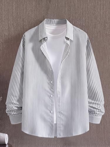 Image of Afflatus Men's Striped Casual Regular Fit Shirt Cotton Blend Stripe Full Sleeve Stylish Shirt for Men