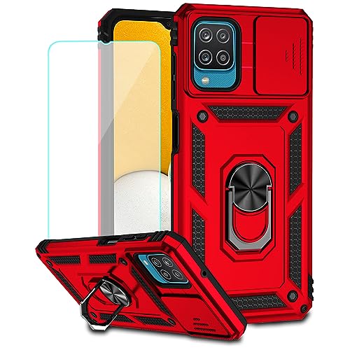 Coque pour Galaxy A12 4G 5G M12 antichoc avec vitre écran et bague aimantée